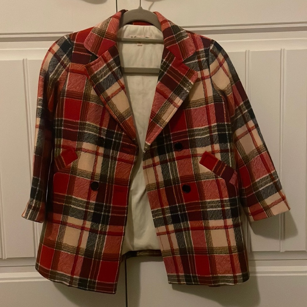 EUC Authentic Girl Bonpoint size 6 plaid virgin wool coat